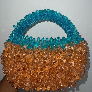 Crystal Beaded Handbag - Blue and Orange